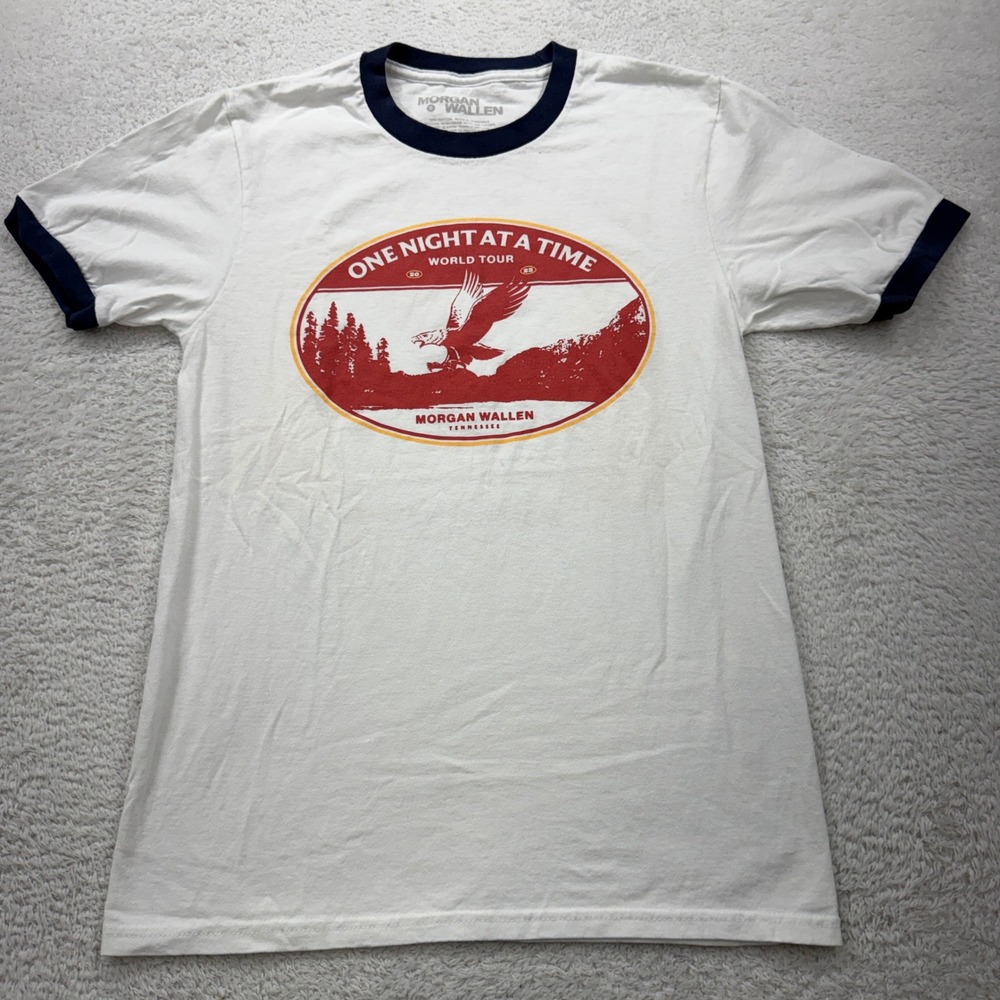 Morgan Wallen One Night At A Time World Tour T Shirt Mens Small White Ringer